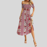 Aurora - Off-the-shoulder boho maxi dress with ruffled top