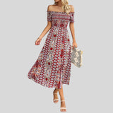 Aurora - Off-the-shoulder boho maxi dress with ruffled top