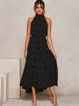 Cerelia - Jewelled neckline polka dot sleeveless dress