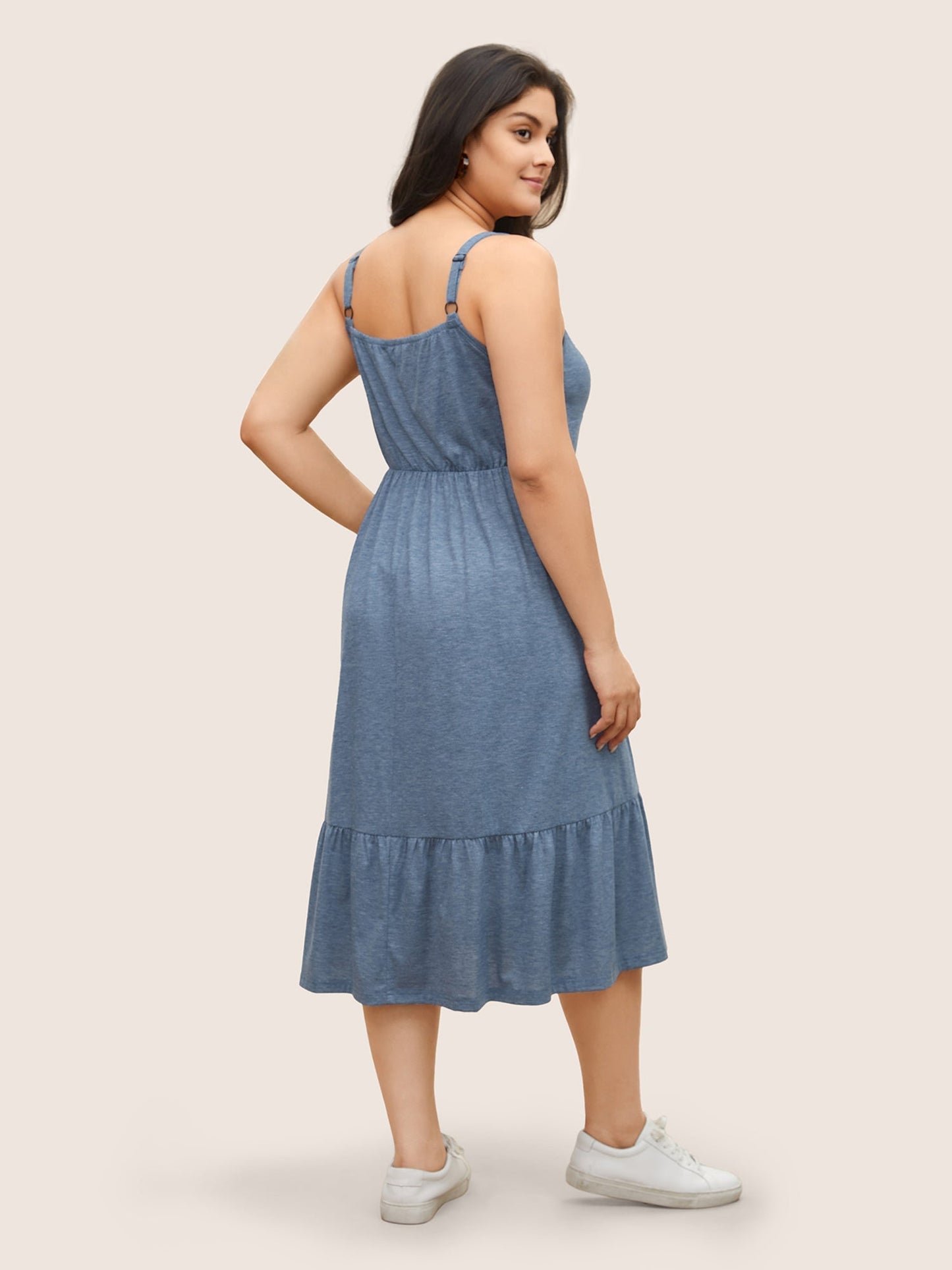 Solid Ruffle Layered Hem Drawstring Cami Dress