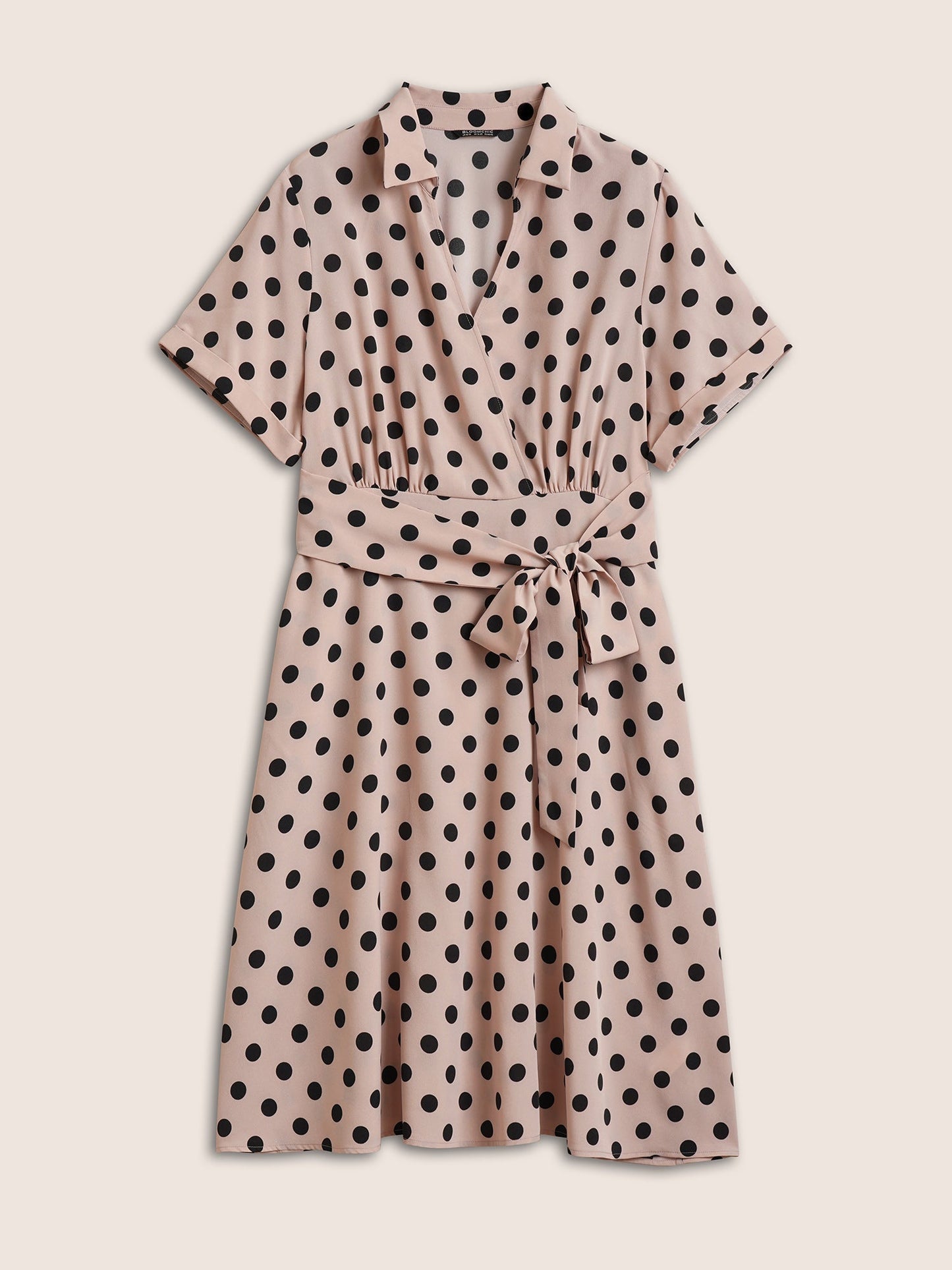 Polka Dot Elastic Waist Ties Pocket Dress