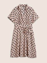 Polka Dot Elastic Waist Ties Pocket Dress