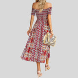 Aurora - Off-the-shoulder boho maxi dress with ruffled top