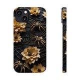 Halloween Black & Gold Spider Slim Phone Cases, Gold Flower Phone Case