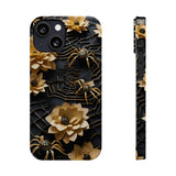Halloween Black & Gold Spider Slim Phone Cases, Gold Flower Phone Case