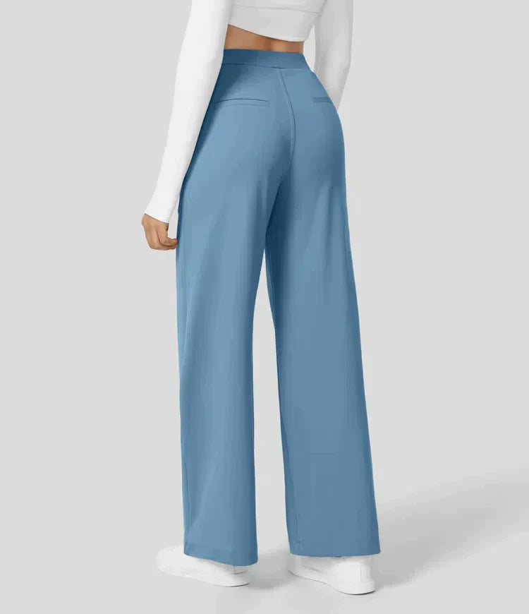 High-waisted straight leg stretch trousers