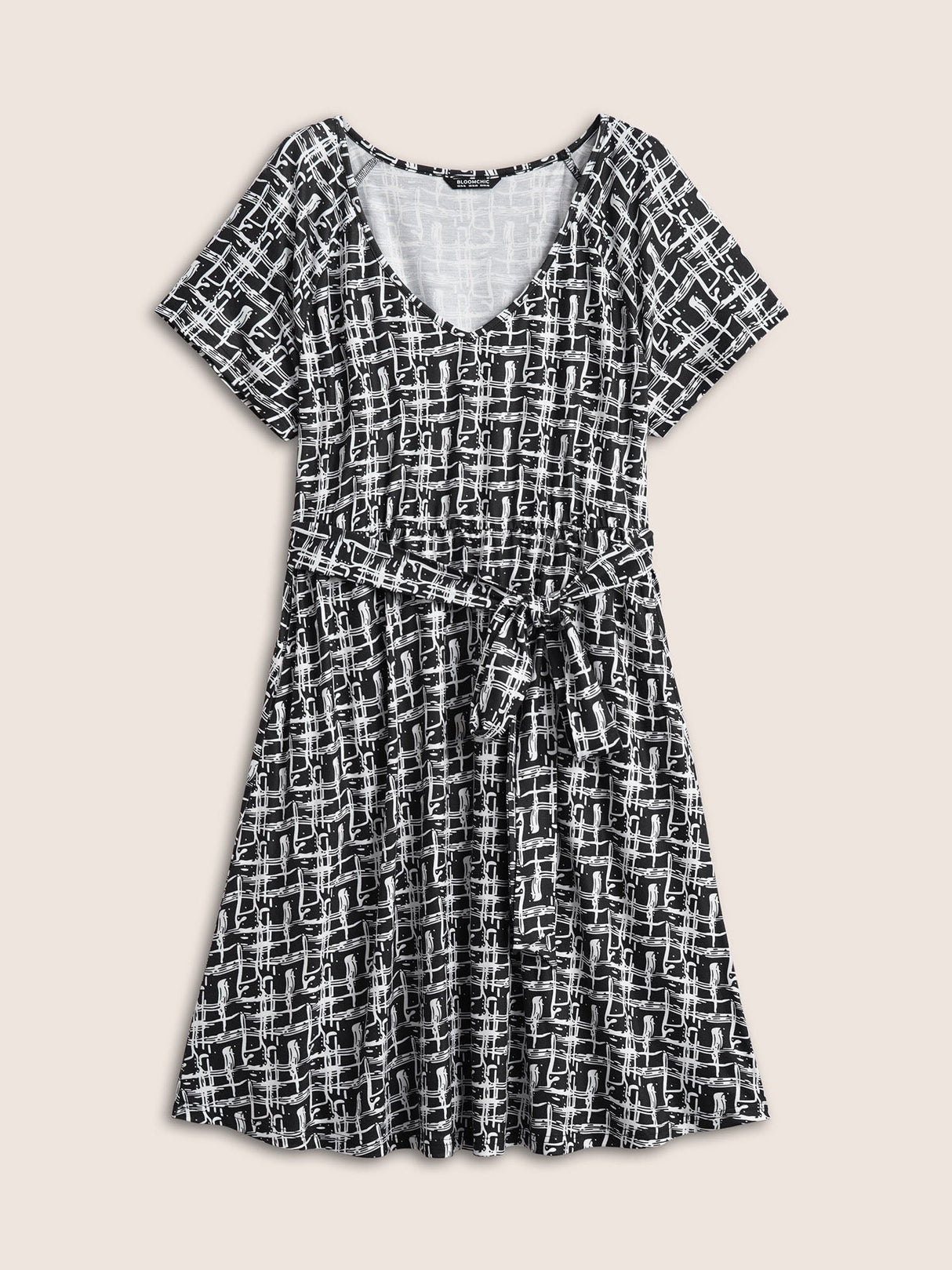 Plaid Elastic Waist Belted Pocket Dress