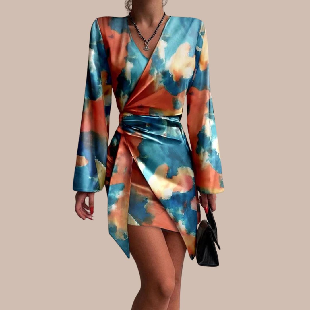 Bianca Wrap Dress With Abstract Marble Print