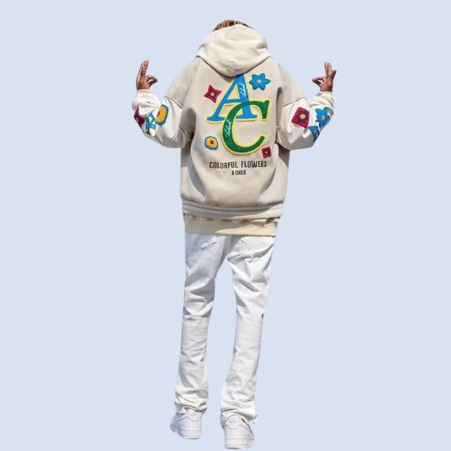 Fletcher - Embroidered hoodie with colourful lettering design