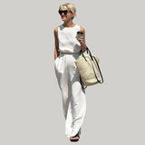 Ivy - Casual linen two-piece set with sleeveless top