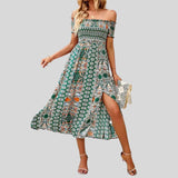 Aurora - Off-the-shoulder boho maxi dress with ruffled top