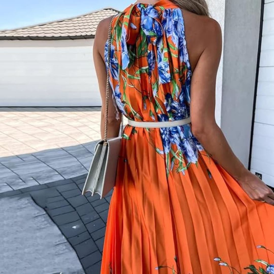 Leah - Floral maxi dress with pleats