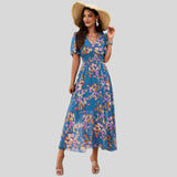 Isabella - Floral V-neck midi dress with short sleeves