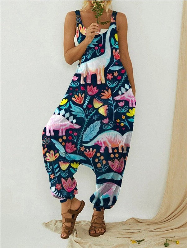 Cute animal print loose plus size jumpsuit