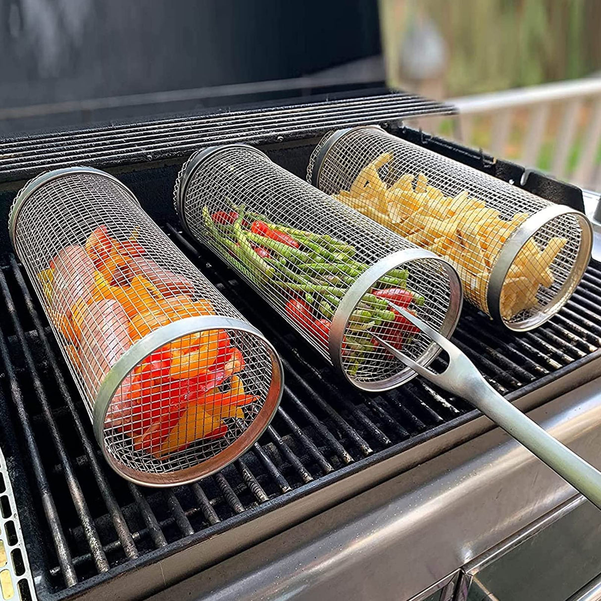 Rolling BBQ Grilling Basket