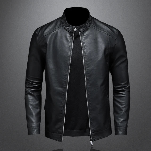 Leather Jacket Stand-Up Collar