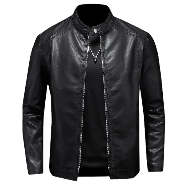 Leather Jacket Stand-Up Collar