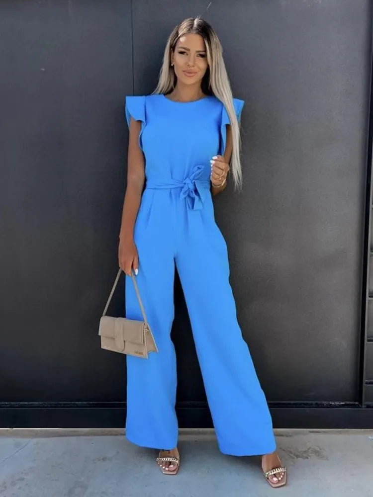 Cerys - Elegant jumpsuit with ruffles and belt