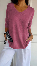 Solene™ plain knit sweater with V-neckline