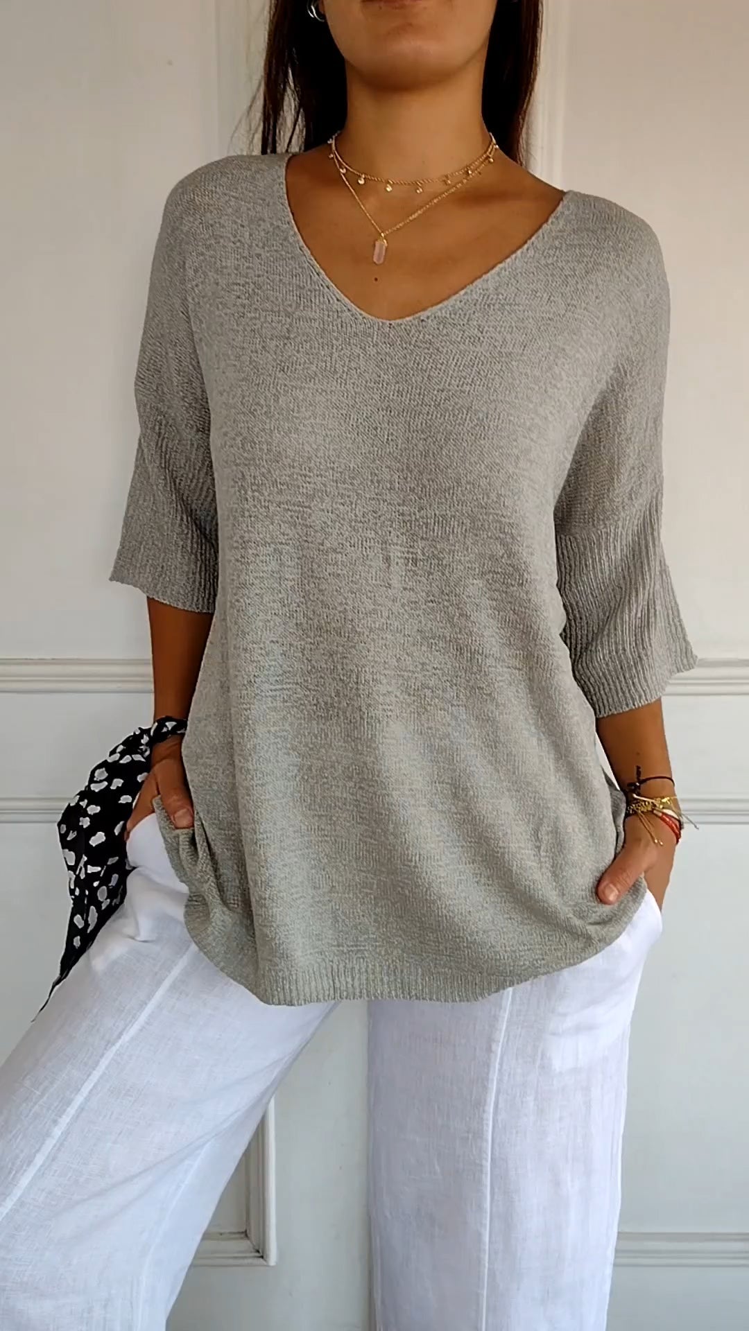 Solene™ plain knit sweater with V-neckline