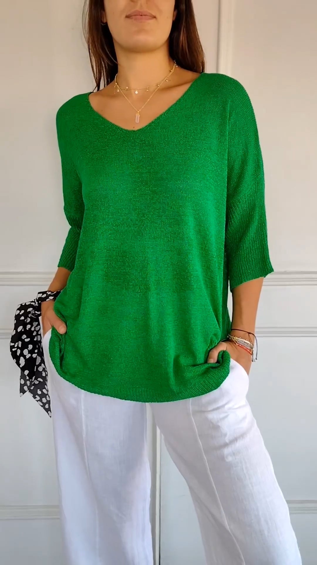 Solene™ plain knit sweater with V-neckline