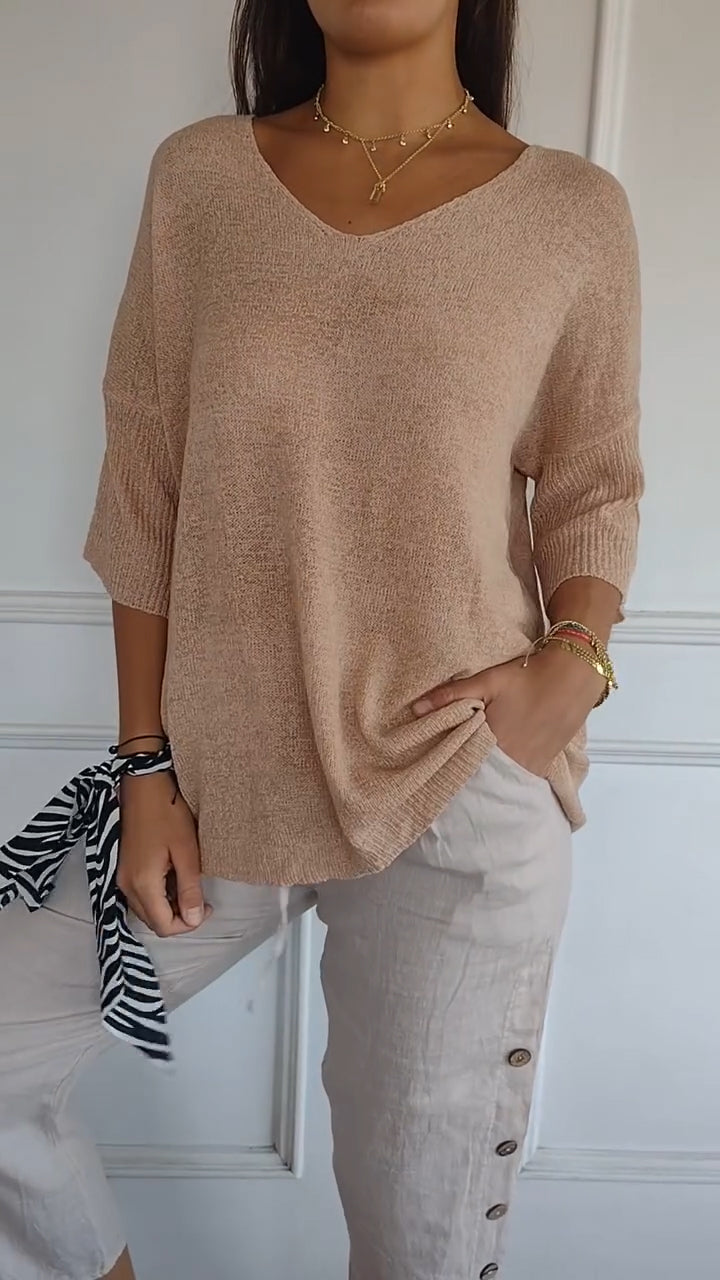 Solene™ plain knit sweater with V-neckline