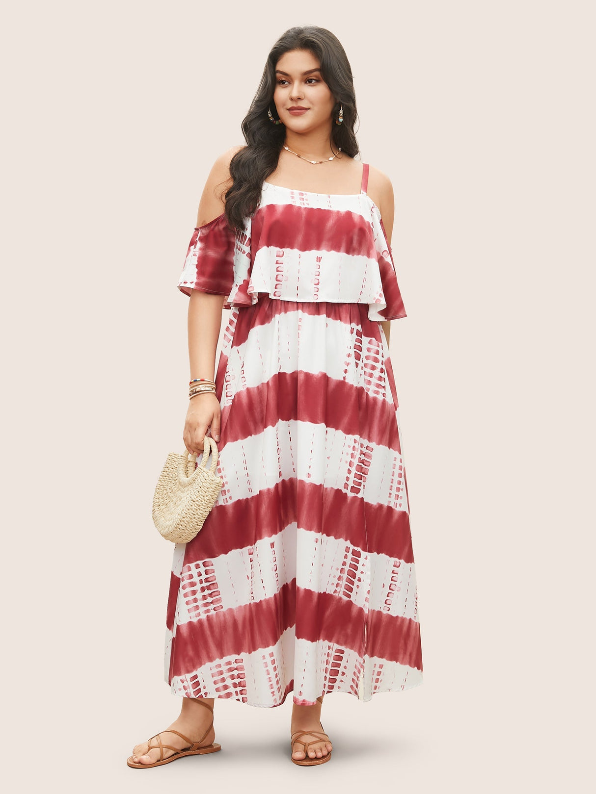 Tie Dye Cold Shoulder Flutter Layered Dress