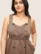 Spaghetti Strap Solid Elastic Waist Dress
