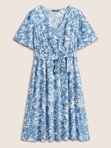 Silhouette Floral Print Pocket Wrap Belted Dress