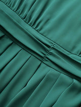 Anti-Wrinkle Solid Ruched Flutter Trim Pleated Dress