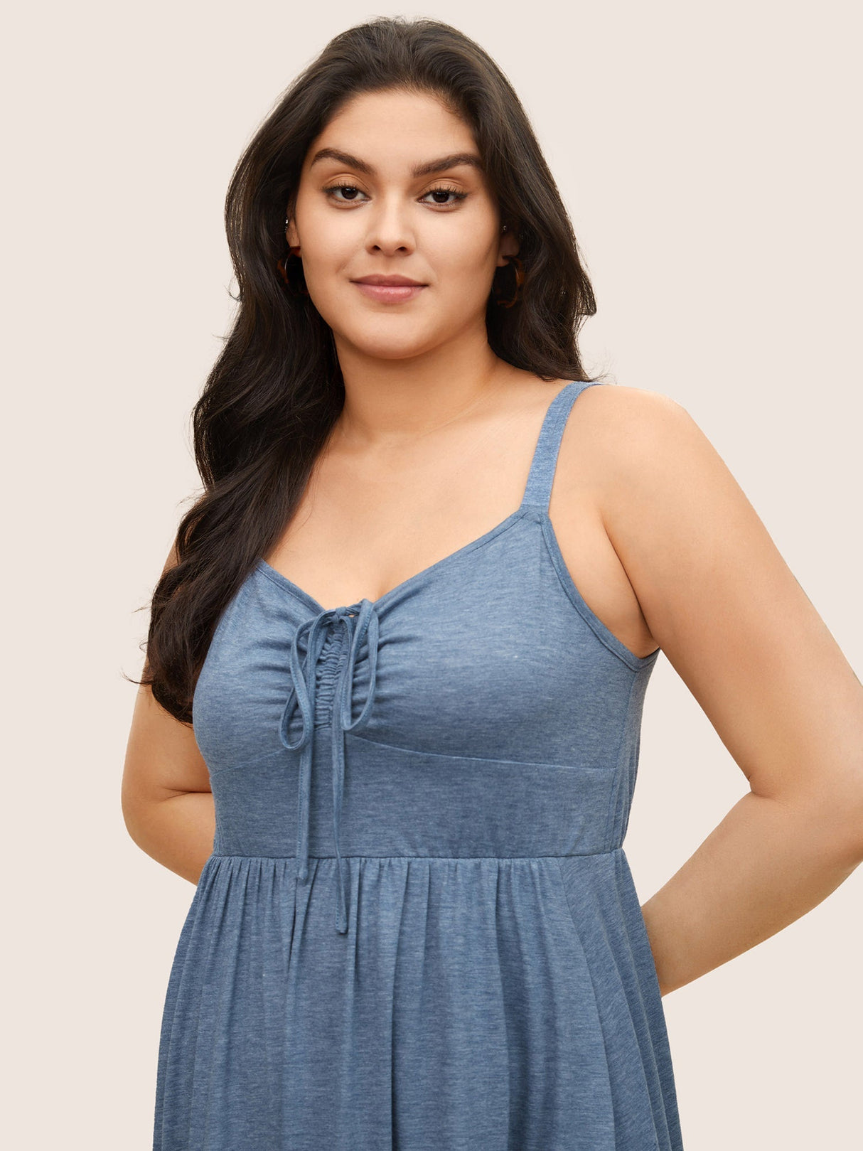 Solid Ruffle Layered Hem Drawstring Cami Dress