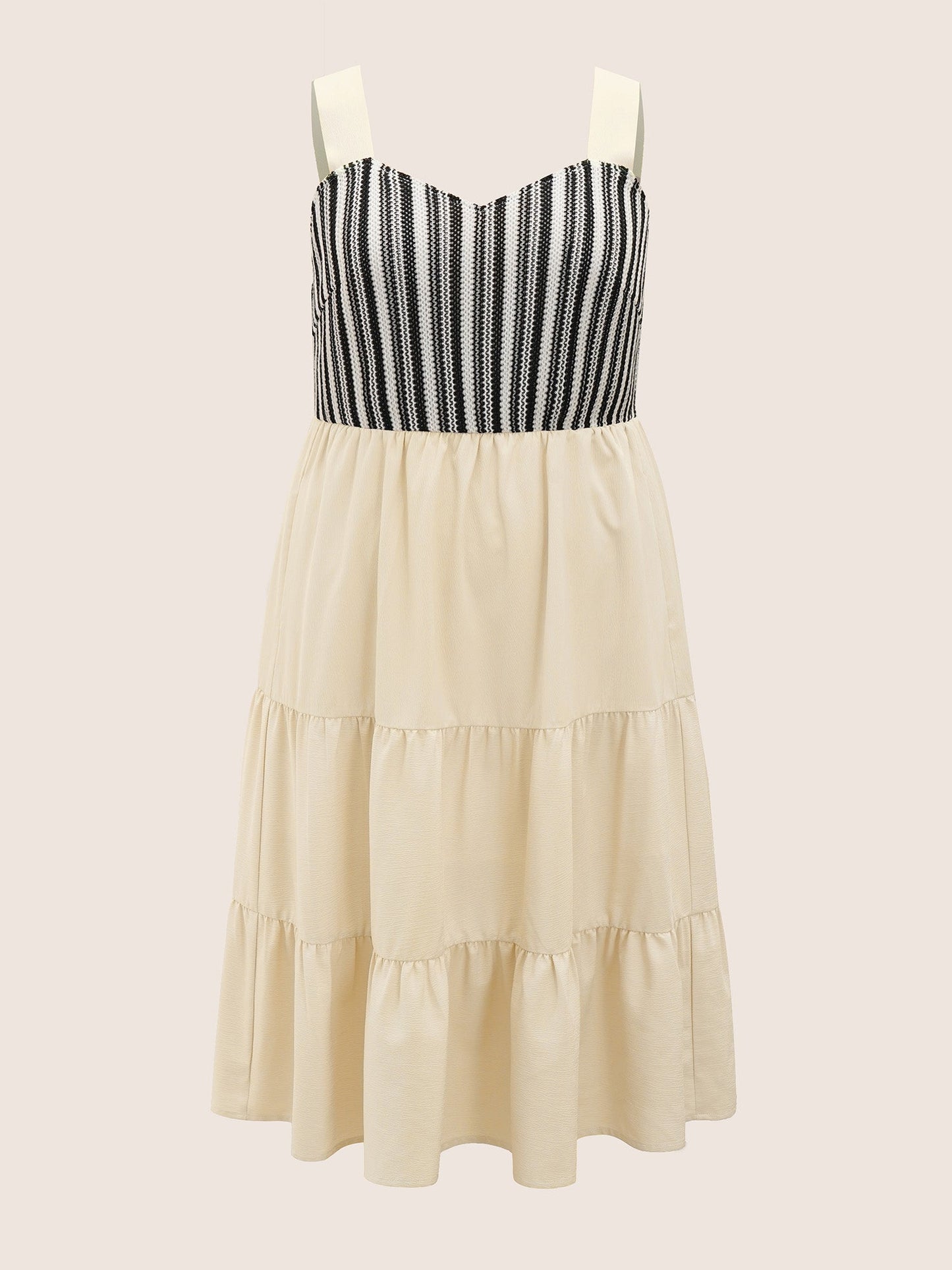 Striped Patchwork Ruffle Layered Hem Dress