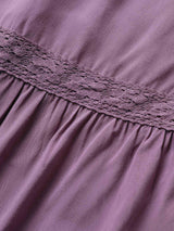 Solid Cap Sleeve Shirred Frill Trim Dress