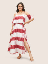 Tie Dye Cold Shoulder Flutter Layered Dress