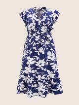 Silhouette Floral Print Ruffle Cap Sleeve Dress