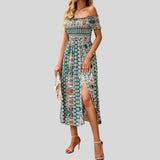 Aurora - Off-the-shoulder boho maxi dress with ruffled top