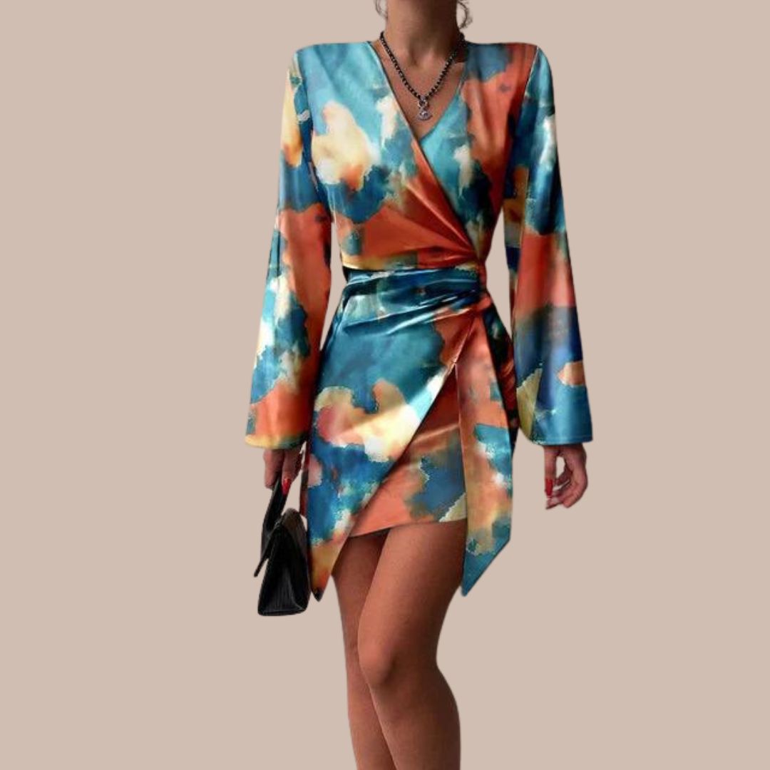 Bianca Wrap Dress With Abstract Marble Print