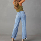 Luna - Straight jeans with fringed hem