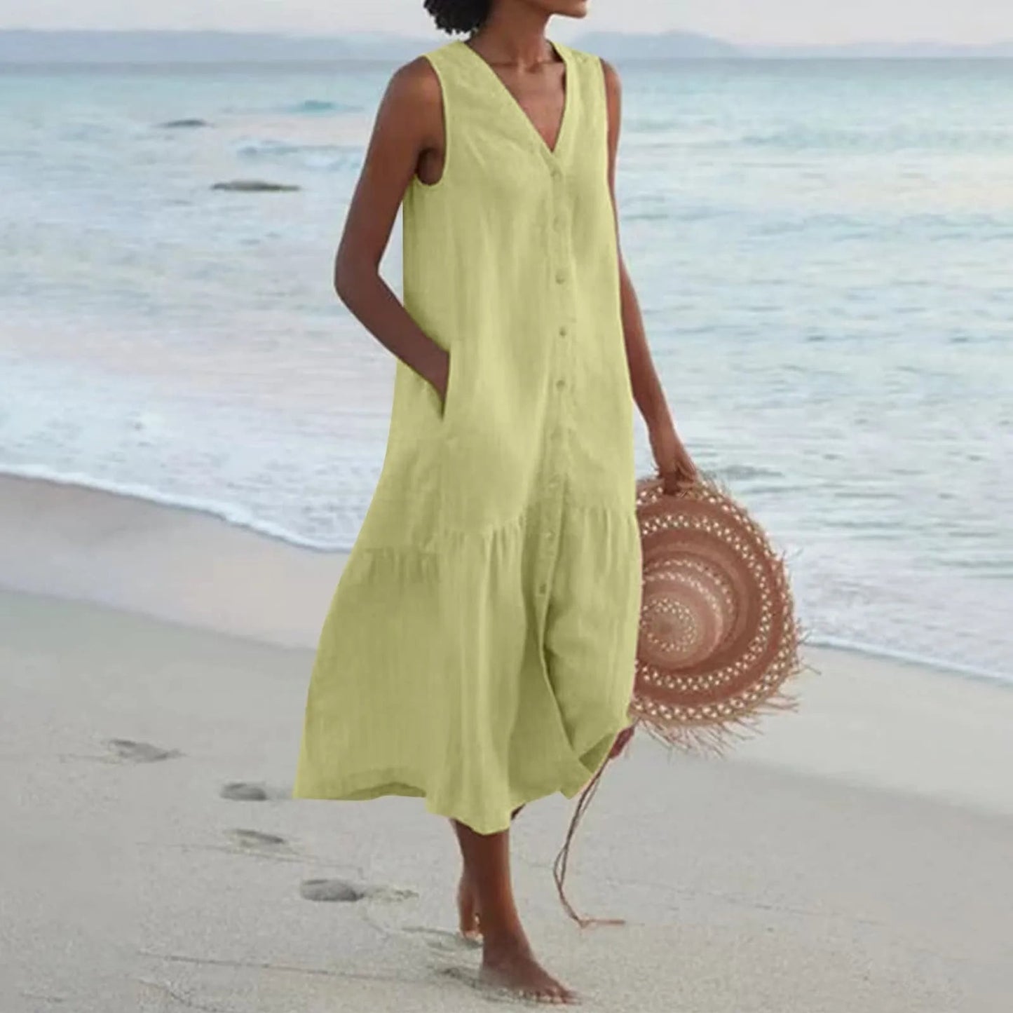 LADA - Linen dress with V-neckline