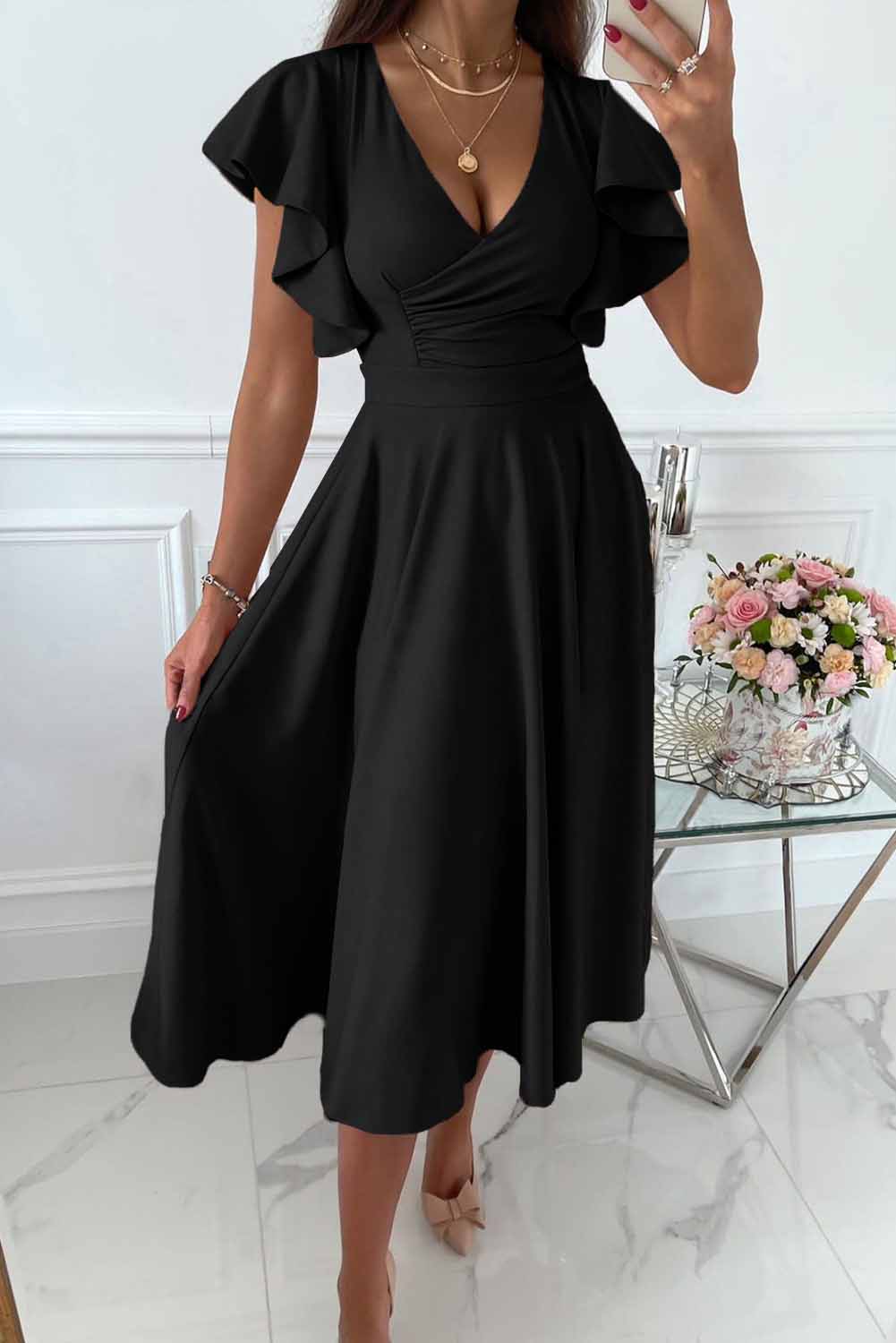 Jolene - Ladies casual dress Sexy V-neck loose dress