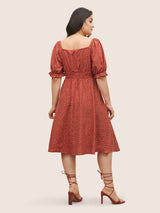 Polka Dot Ties Lantern Sleeve Gathered Dress