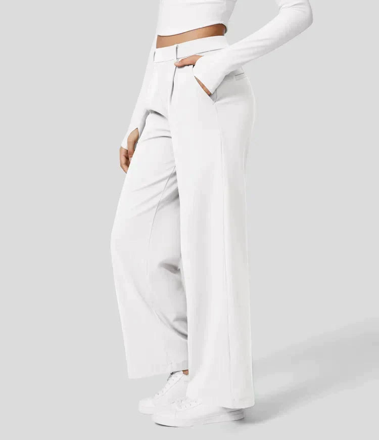 High-waisted straight leg stretch trousers