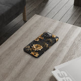 Halloween Black & Gold Spider Slim Phone Cases, Gold Flower Phone Case