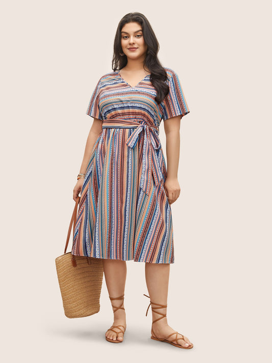 Bandana Striped Belted Pocket Dress