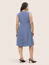 Plain Sleeveless Button Detail Pocket Dress