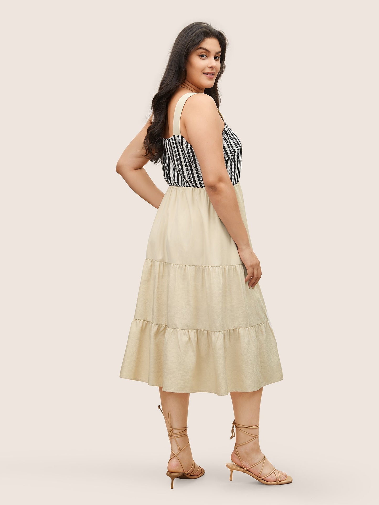 Striped Patchwork Ruffle Layered Hem Dress