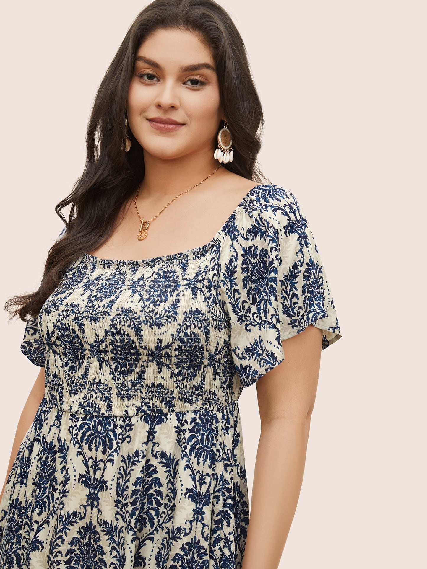 Bandana Print Shirred Off Shoulder Dress