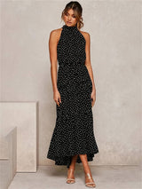 Cerelia - Jewelled neckline polka dot sleeveless dress