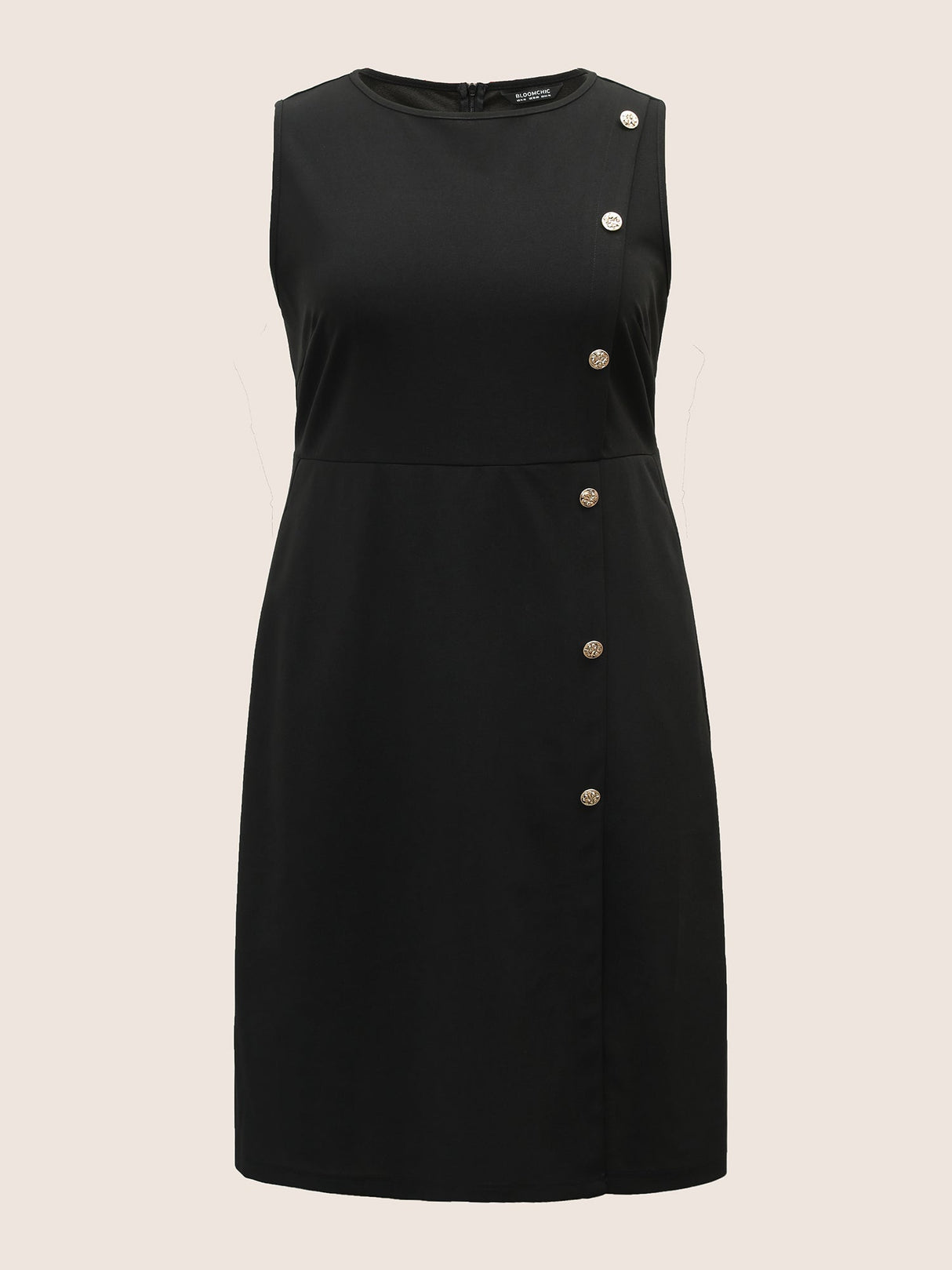 Plain Sleeveless Button Detail Pocket Dress