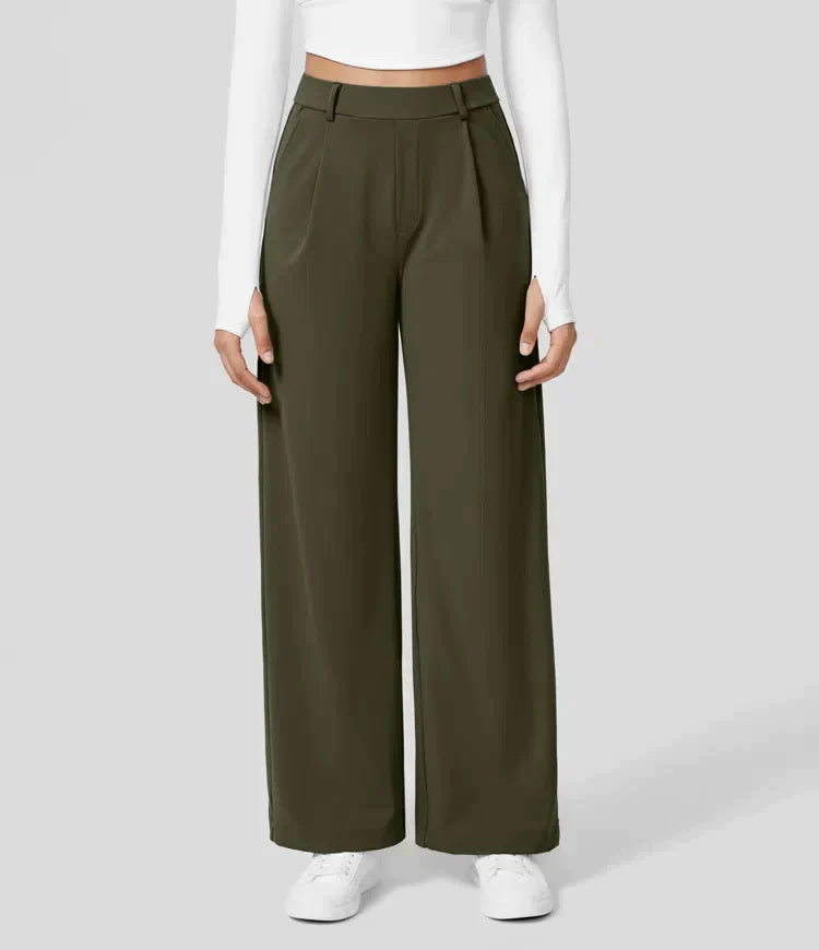 High-waisted straight leg stretch trousers